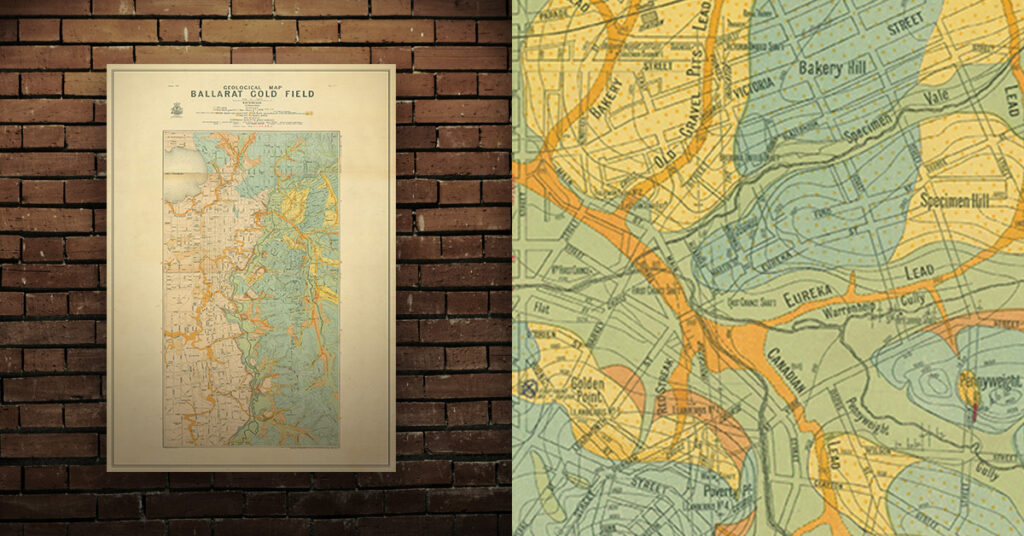 Historical gold map ballarat A1 poster print